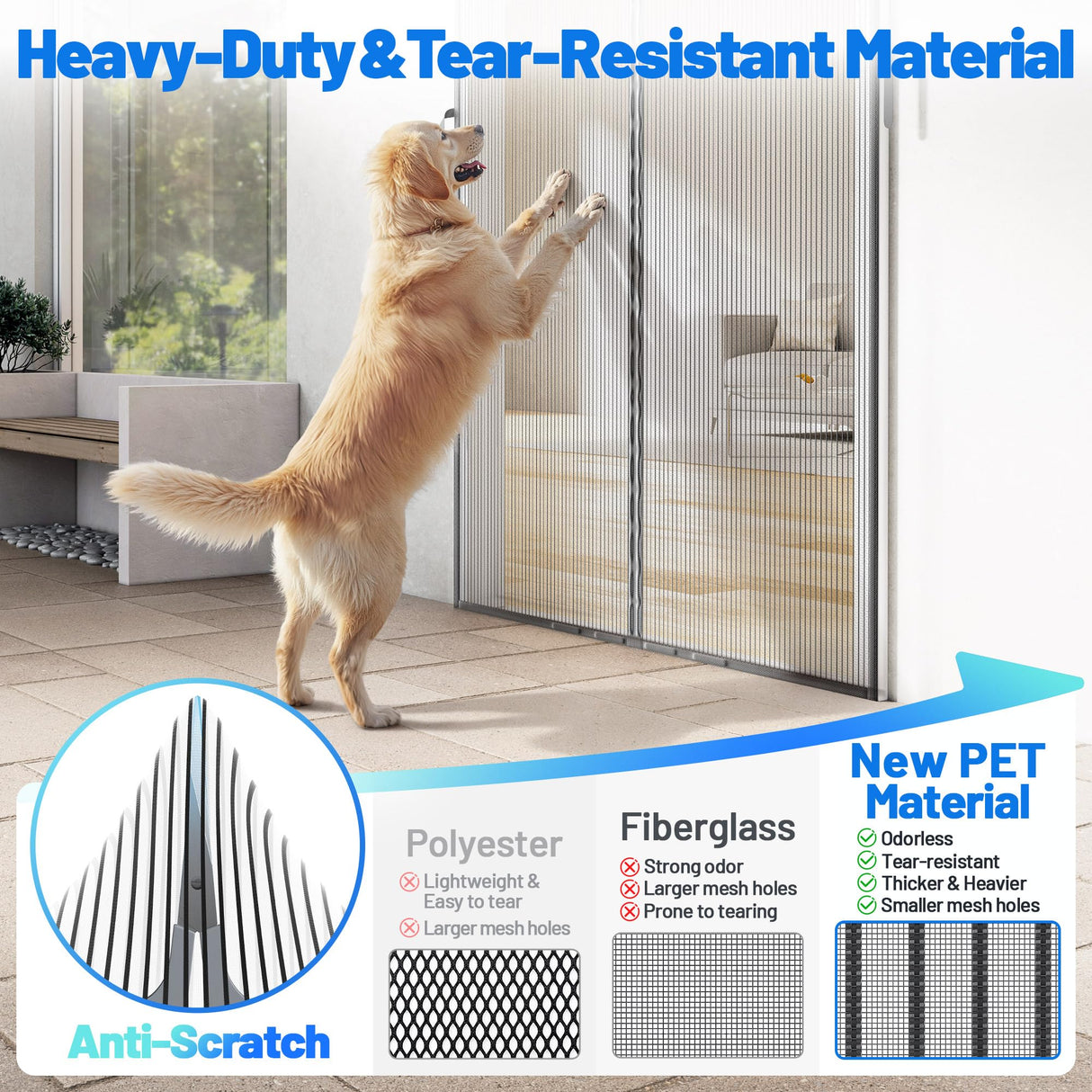 Heavy Duty Magnetic Screen Door Mesh - Auto-Sealing Hand-Free Door Net Screen with 50 Magnets, Pet & Kid Friendly, PET Fine Mesh Doors Screens Keep Bugs & Mosquitos Out Fits Front Doors Size 32” x 80”