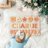 Personalized Name Puzzle with Numbers and Shapes, Name Puzzle for Kids, Custom Birthday Gift for Kids, for Toddlers, Unique New Baby Gift, 1 Year Old Boy and Girl Toys, Wood Toy