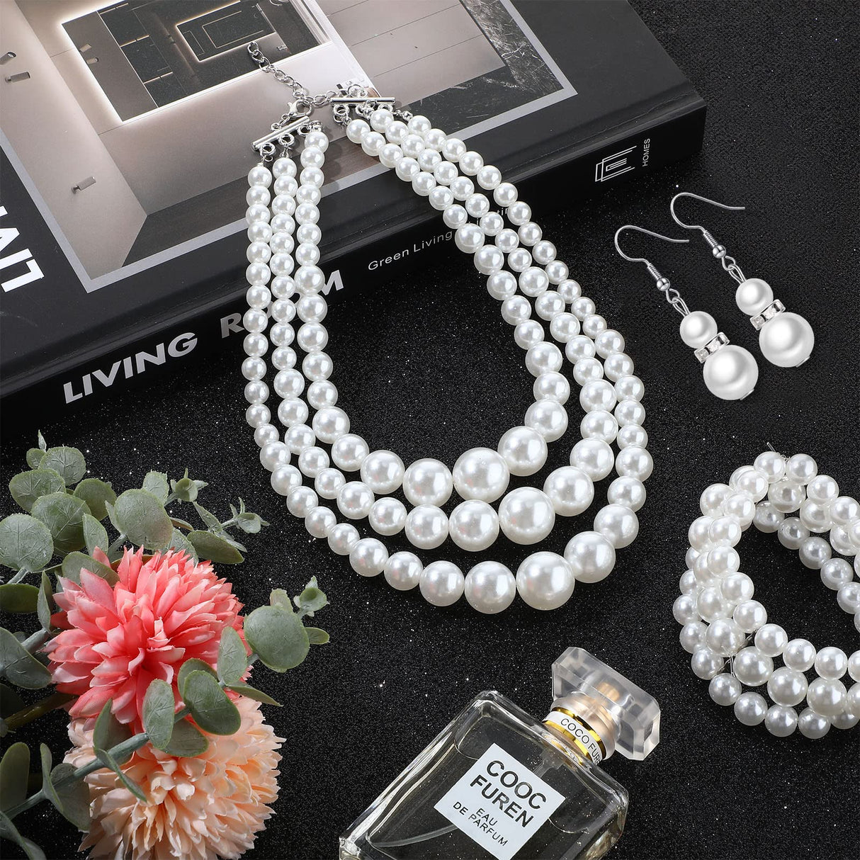 Haysandy Pearl Jewelry Set for Women 20s Jewelry Gift,White