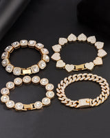 shopbyskyler 4PCS Gold Bracelets for Women Silver Clustered Tennis Bracelet for Women Heart Round Diamond Cuban Bracelet Layered Link Bracelet Set Fashion Jewelry for Women Set (Gold, 7inch)