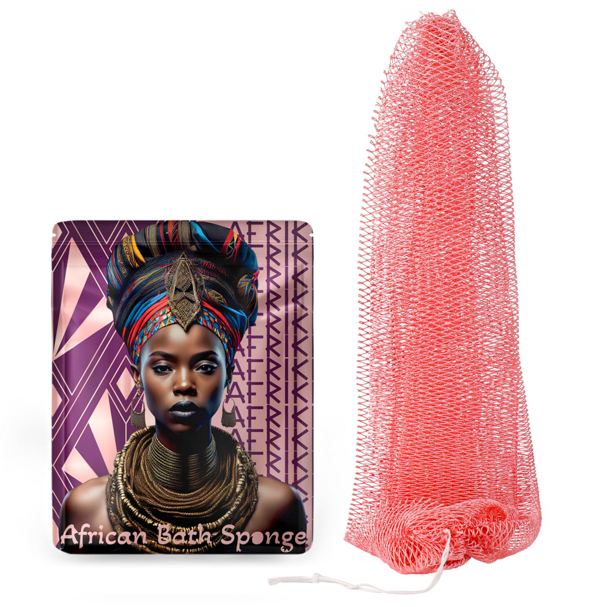 AFRIKI African Net Sponge, Authentic African Exfoliating Sponge, Black Owned, Back Scrubber, 45inch Long, for Normal to Sensitive Skin, for Daily use, Sky Collection