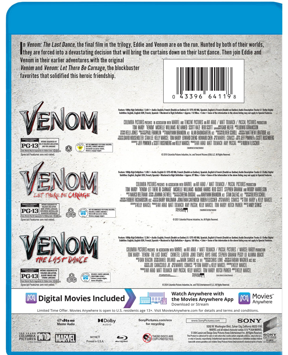 Venom / Venom: Let There Be Carnage / Venom: The Last Dance - Set - Blu-ray + Digital