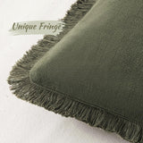 MIULEE Boho Linen Fringe Decorative Throw Pillow Covers Olive Green 20x20
