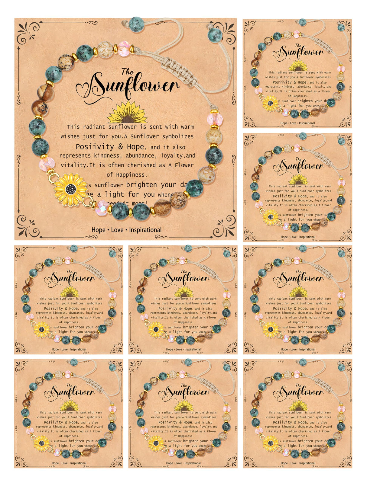 COLOYAN 9PCS Sunflower Gifts Inspirational Bracelets for Women