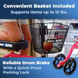 KneeRover Steerable Knee Scooter Knee Walker for Adults for Foot Surgery, Broken Ankle, Foot Injuries - Foldable Knee Rover Scooter for Broken Foot Injured Leg Crutch Alternative with Basket Hot Pink