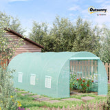 Outsunny 20' x 10' x 7' Walk-in Tunnel Greenhouse with Zippered Door & 8 Mesh Windows, Large Garden Green House Kit, Galvanized Steel Frame, Green