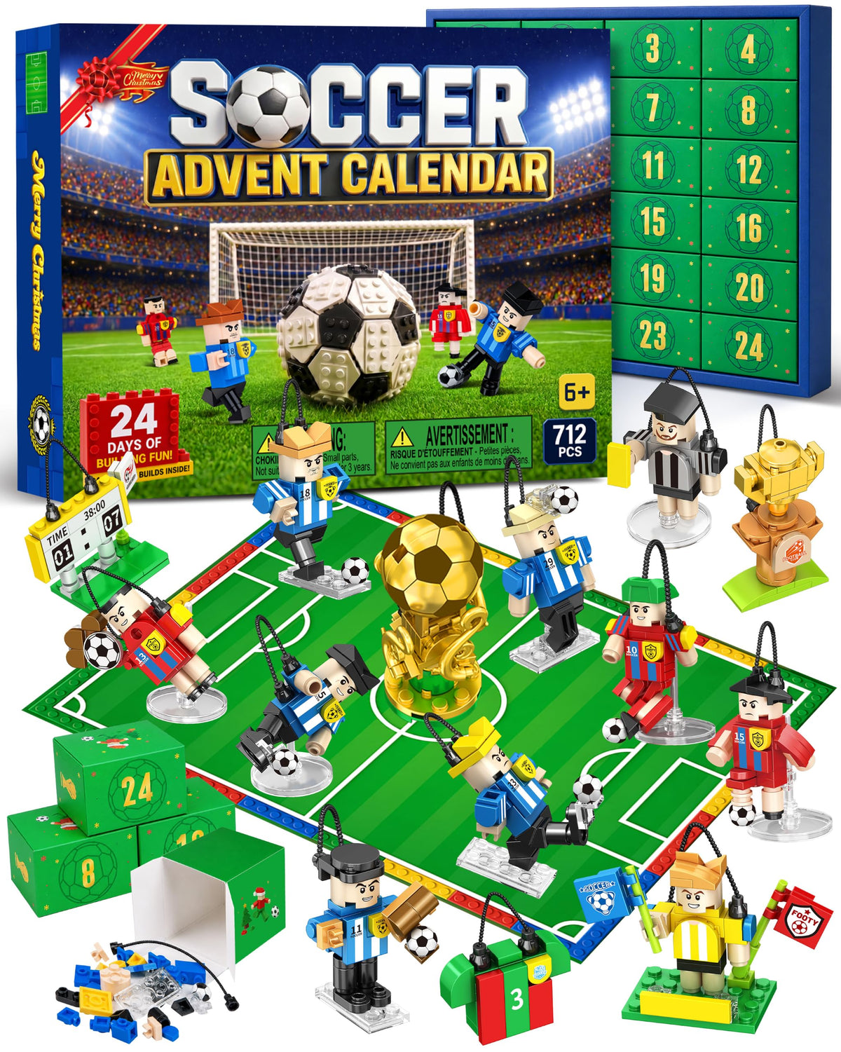 Soccer Advent Calendar 2026 for Kids Boys, 24-Day Building Countdown Gifts