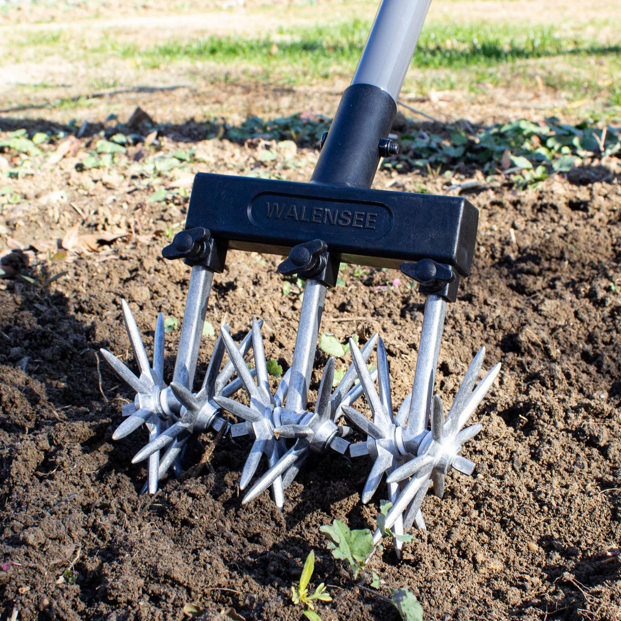 Walensee Rotary Cultivator, Adjustable Hand Tiller for Soil Clod Breaking