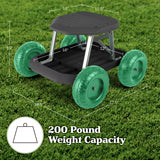 Pure Garden Rolling Garden Seat with Wheels and Tool Tray, Black/Green