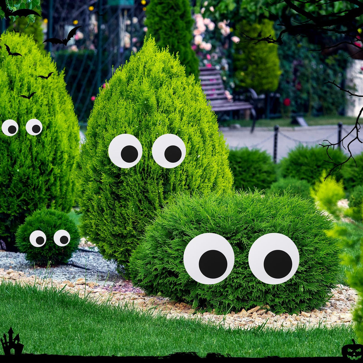 RoundFunny 44 Set 3 Sizes Halloween Bush Eye Decoration Bush Funny Eyes with Hooks for Halloween DIY Crafts Christmas Tree Outdoor Garden Lawn Decoration