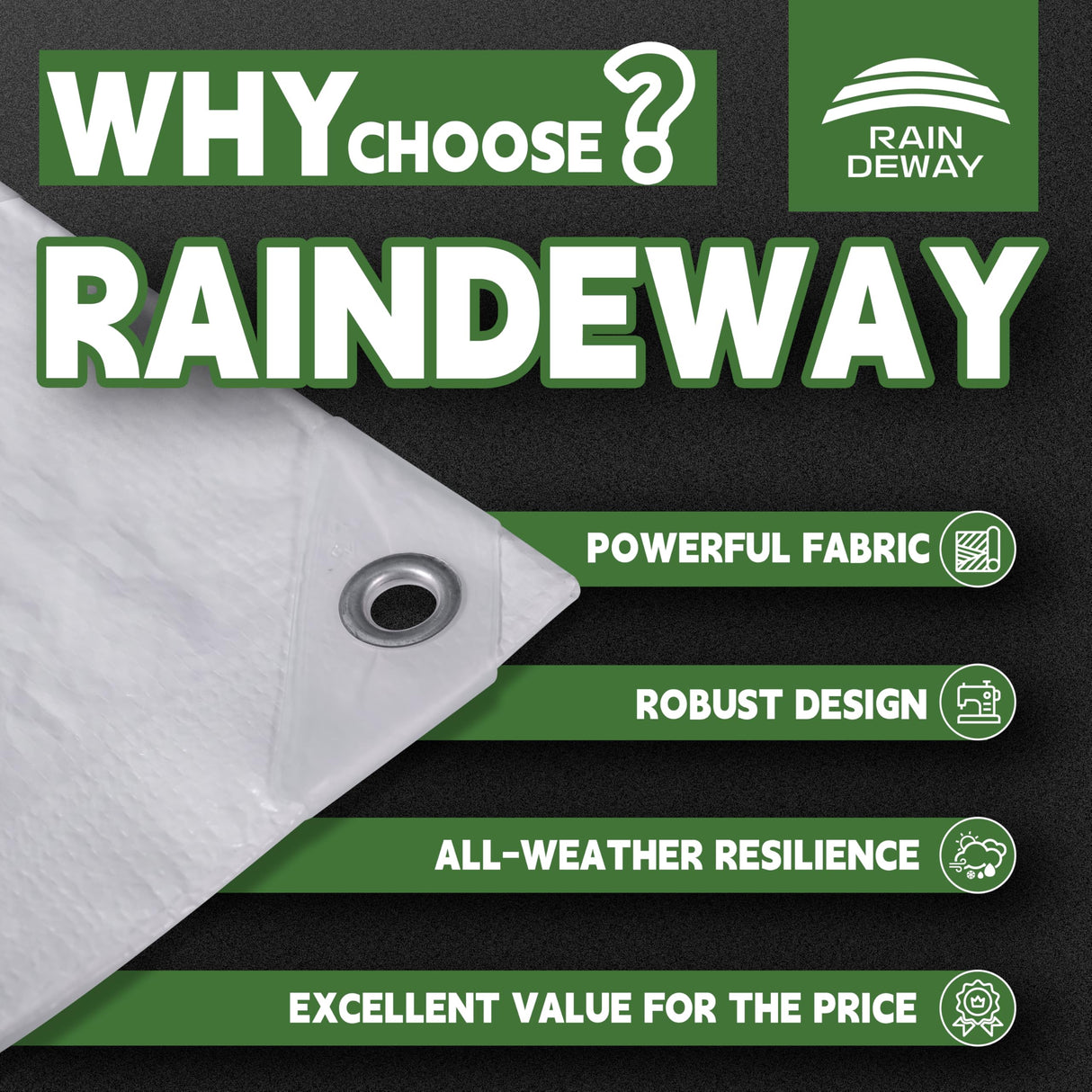 RAINDEWAY Tarps 8x8 Feet Tarp Waterproof,7Mil Thick,Finished Size,UV Resistant,Multipurpose Poly Tarp Cover with Metal Grommets and Reinforced Edges,White Tarps