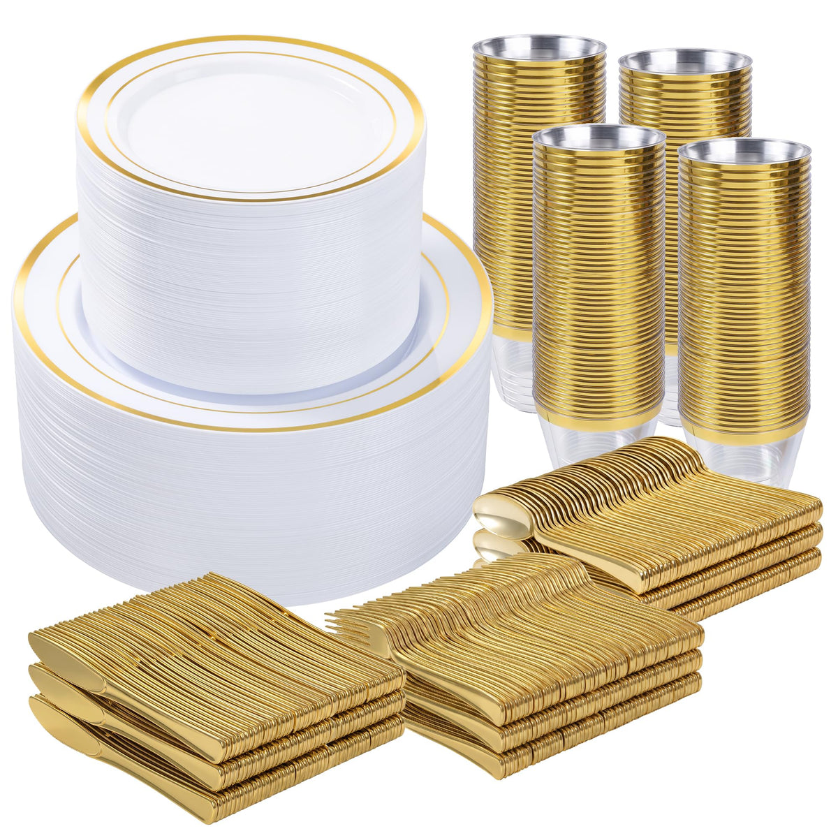 BESTVIP 600PCS Gold Dinnerware Set for 100 Guests,