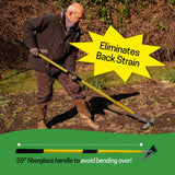 Spear Head Hoe Garden Tool - Long Handle Hoe with 59" Fiberglass Handle, 2 Cushioned Grips, & Stainless Steel Blade with Sharpened Edges & Rake - Multipurpose Garden Hoe for Weeding & More (Yellow)