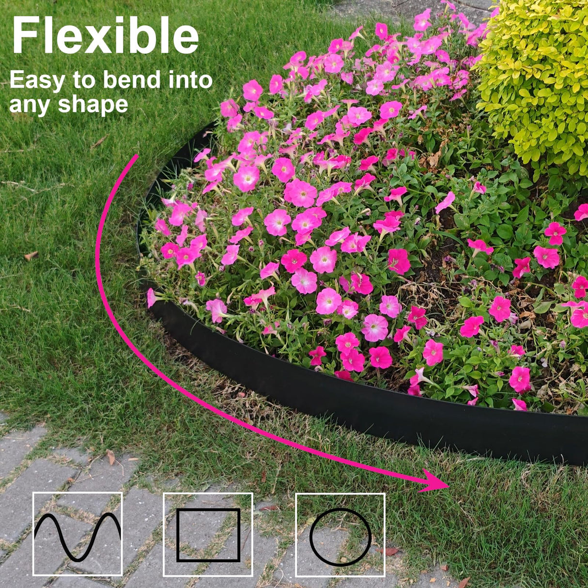 66FT Landscape Edging 4 in Tall with 70 Spikes, Garden Edging Border and 1 Hammer, Plastic Landscape Edging Border Lawn Edging for Landscaping, Flower Beds, Yard