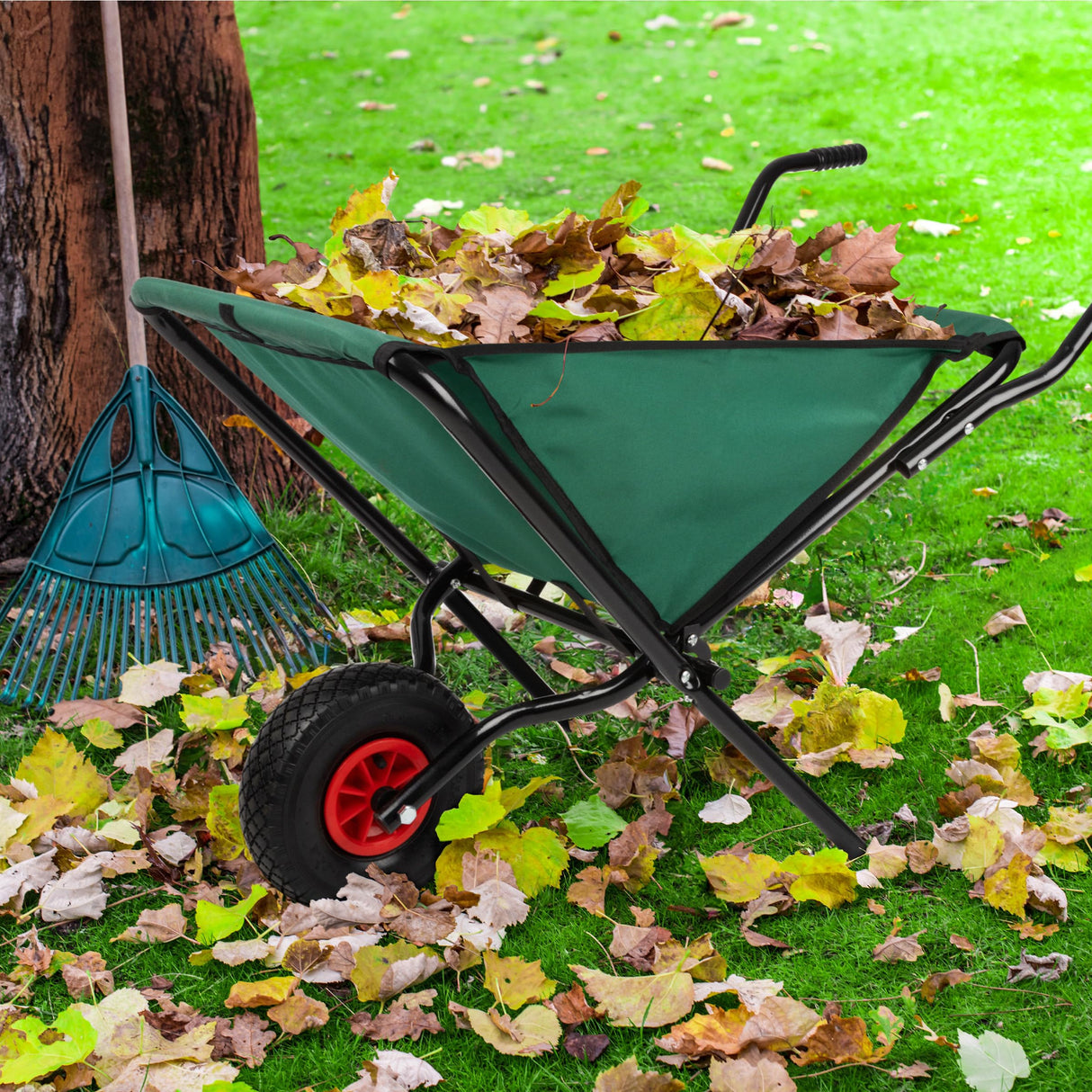Pure Garden Folding Wheelbarrow with 80lb Capacity, Green
