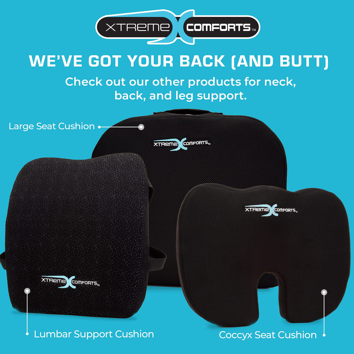 Xtreme Comforts Seat Cushion, Office Chair Cushions - Pack of 1 Padded Foam Cushion w/Handle for Desk, Wheelchair & Car Use - Back Support Pillow for Chair ﻿- Travel Bag Included
