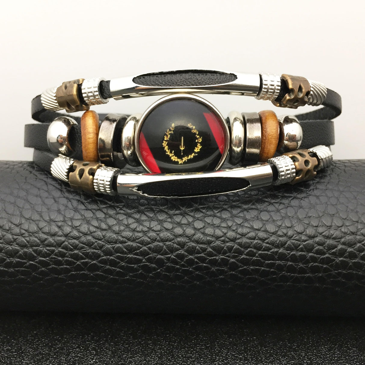 ViKiJi Black American Heritage Flag Bracelet - African American Flag Bracelet for Women Men - Glass Cabochon Bracelet Jewelry