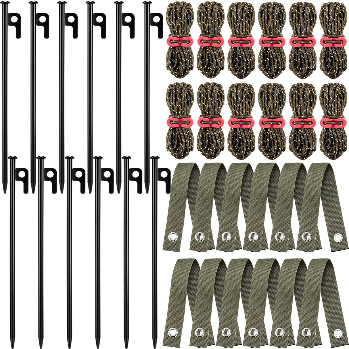 Sintuff 36 Pcs Heavy Duty Tree Stake Kits Stake and Support for Young Leaning Tree Anchor Straightening Kit, 15.8'' Support Straps, 11.8'' Steel Stakes, 13.12ft Rope Against Bad Weather(Army Green)