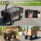 Goplus 880lbs Heavy Duty Garden Cart, Metal Utility Wagon Cart with Removable Oxford Cloth Liner & Mesh Sides, 10" Pneumatic Tires, 180° Rotating Handle for Yard, Lawn