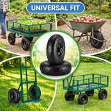 2 Pcs 4.10/3.50-4" Tire and Wheel Flat Free, 10 Inch Solid Rubber Tires with 5/8" Axle Bore Hole, 2.2" Offset Hub for Hand Truck, Wheelbarrow, Gorilla Cart, Garden Wagon Cart, Dolly, Utility Cart