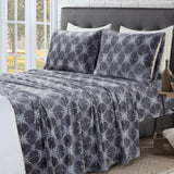 Elegant Comfort Luxuriously Soft 4-Piece Holiday Velvet Plush Flannel Sheet Set - Premium Quality - Cozy Warm, Christmas Fuzzy Velvet Flannel Fleece Deep Pocket Sheet Set - Queen, Gray Snowflake