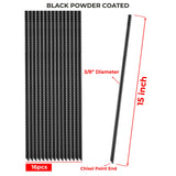 NHZ 15” Ground Rebar Stakes (16pcs) Heavy Duty Hook Ground Anchors, Steel Plant Support Garden Stake with Chisel Point end, Hammer Through Hard Soil for Camping Tent - Black Powder Coated (16)