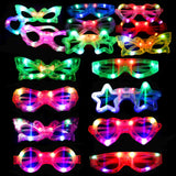 24 Packs LED Glasses for kids Glow in the dark Party Supplies Favor,6 LED 6 Shapes Glasses Flashing Plastic Light up Glass Toys Bulk 3 Replaceable Battery fit Halloween Christmas Thanksgiving
