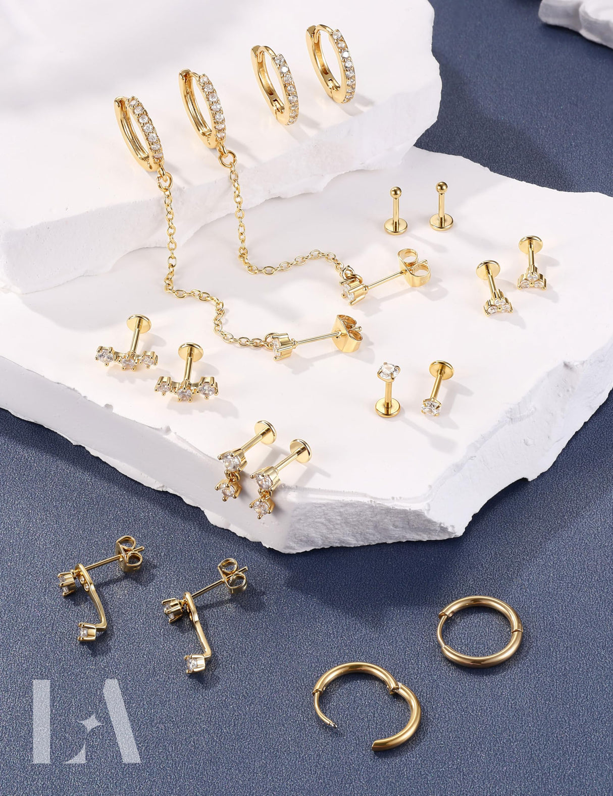 LOLIAS Hypoallergenic Gold Threadless Flat Back Stud Earrings for Women