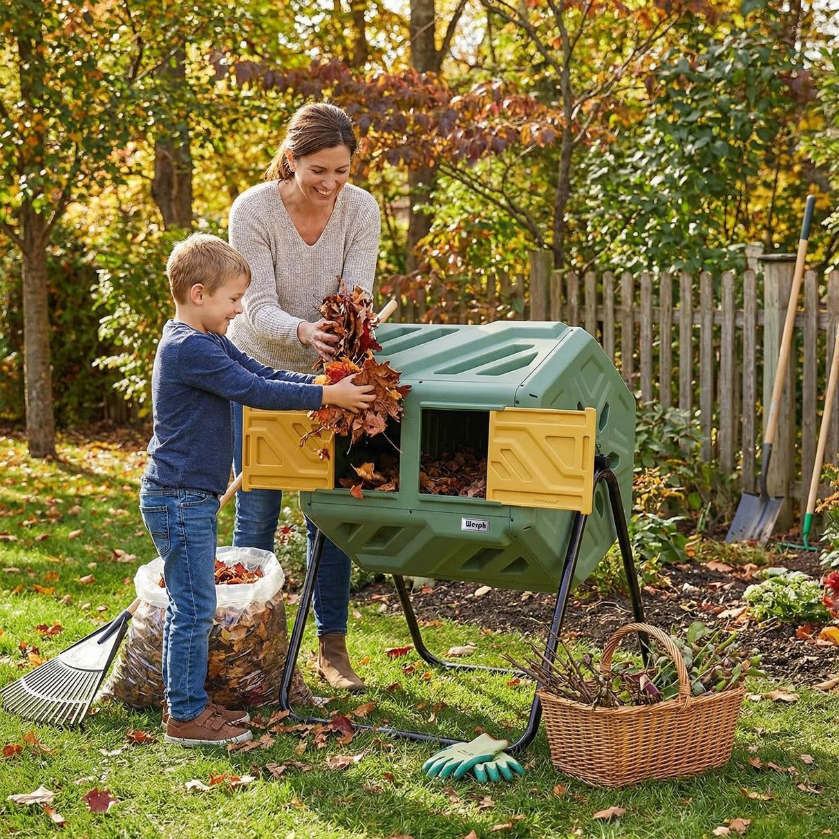 Werph 43 Gal Outdoor Compost Bin for Garden & Kitchen Waste, Grass Green