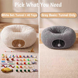 MOYMO Cat Tunnel Bed with 40 Pcs Interactive Cat Toys, White