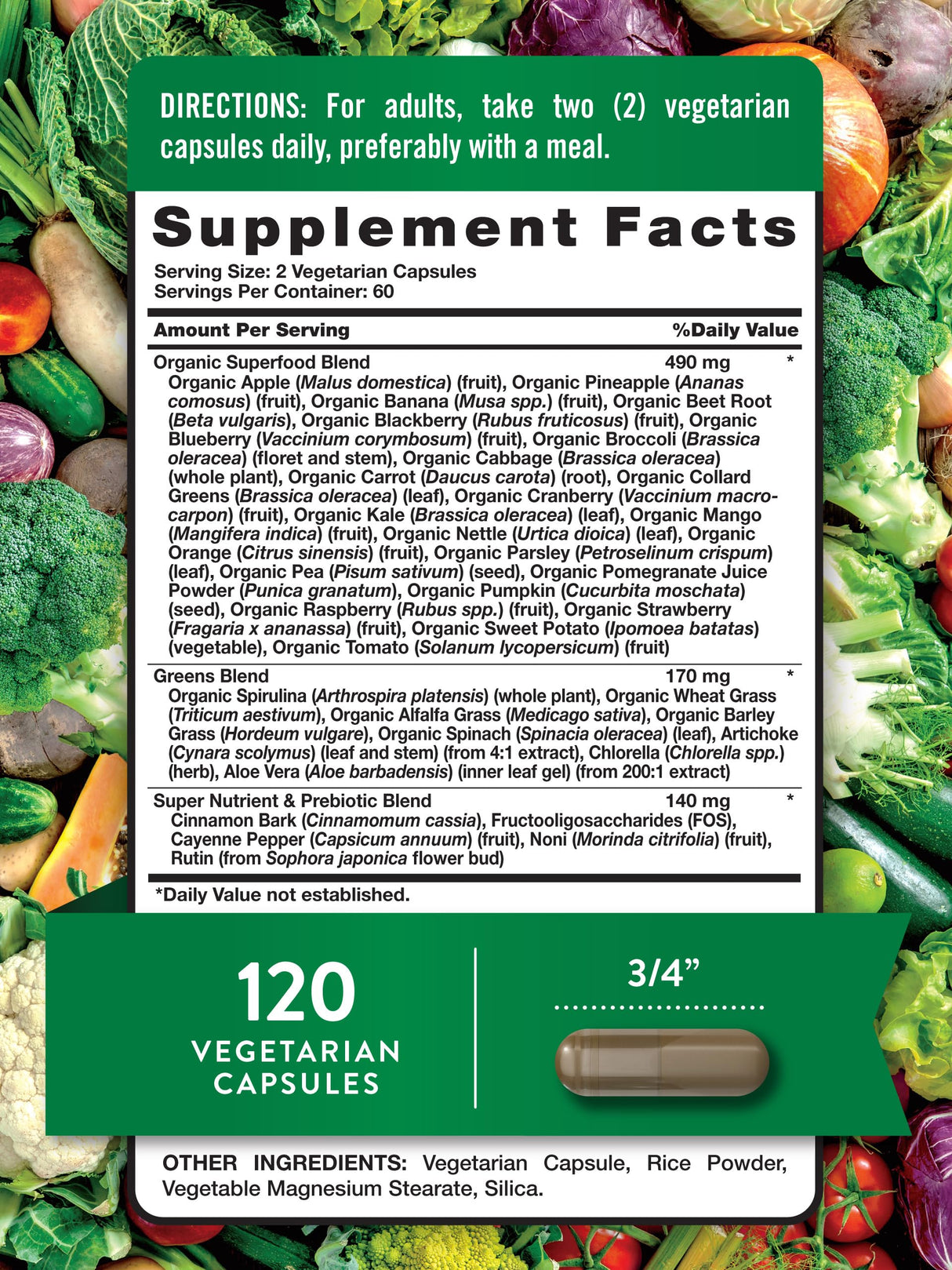 Nature's Truth Fruit and Veggies Supplement | 120 Vegetarian Capsules | 20+ Fruits & Vegetables | Vegetarian, Non-GMO, and Gluten Free Supplement