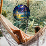 QZQCBLC Stained Glass Window Hanging Blue Purple Forest Trees Landscape Moon 6.3" - Suncatcher Door Garden Sun Catcher Home Decor Birthday Christmas for Mom Men Woman Nana