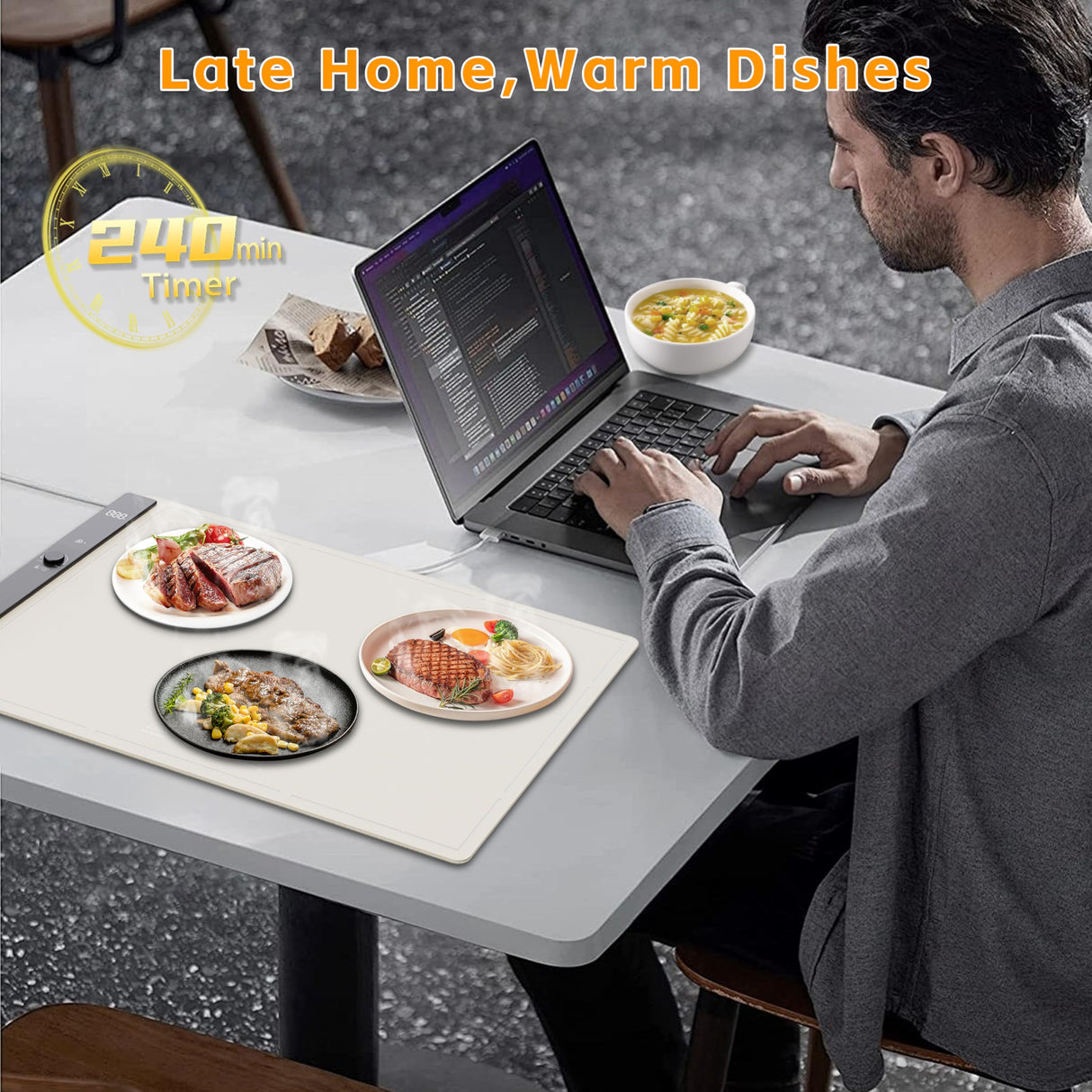 Food Warming Mat 24"x16", Electric Warming Tray with 6 Level Adjustable Temperature, Heating Fastly in 10s, Timed Function & Kids Lock, Portable Roll-Up Mat for Family Gatherings, Buffets and Parties