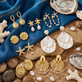 Nosiny 8 Pairs Beach Earrings for Women Gold Starfish Seashell Pearl Drop Shell Conch Earrings Summer Ocean Beachy Jewelry