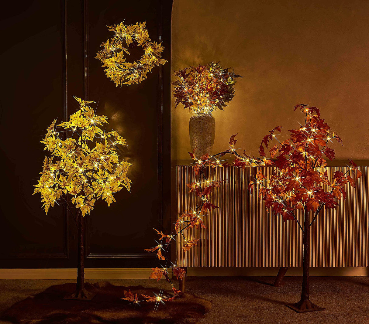 Hairui Lighted Maple Leaf Garland with Timer 6FT 24 Warm White LED, Fall Garland with Lights Battery Operated for Thanksgiving Harvest Christmas Wedding Decoration Indoor Outdoor