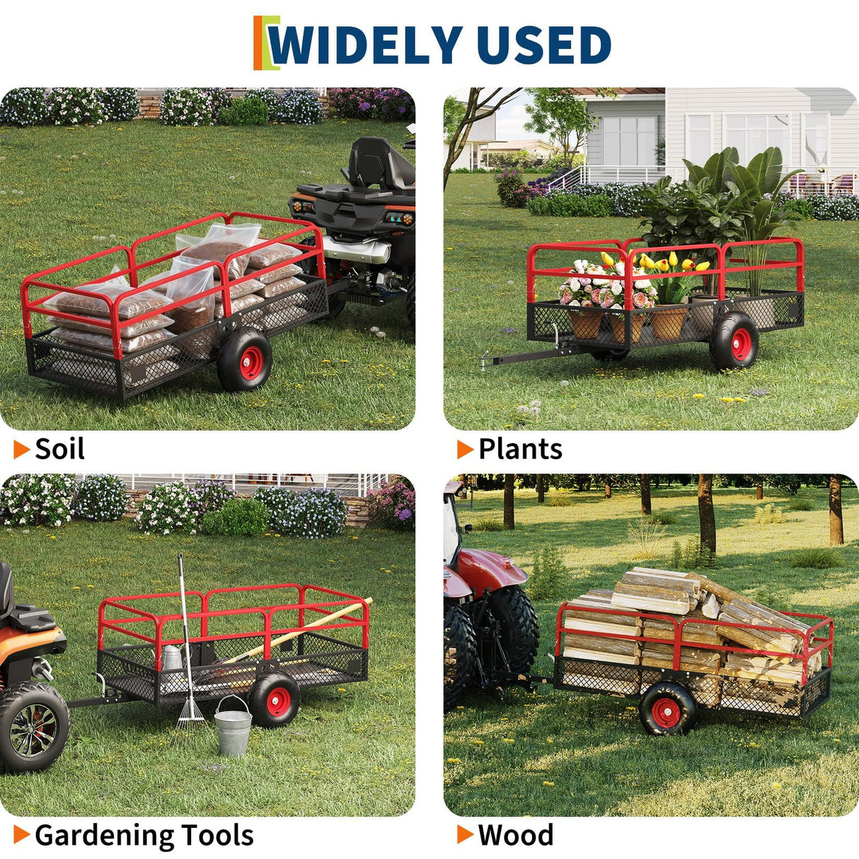GarveeLife ATV UTV Tow Behind Dump Trailer 1600 lbs 22 Cubic, Red