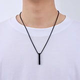Fiusem Black Pendant Necklace for Men, Rectangular Pierced Necklace 26Inch