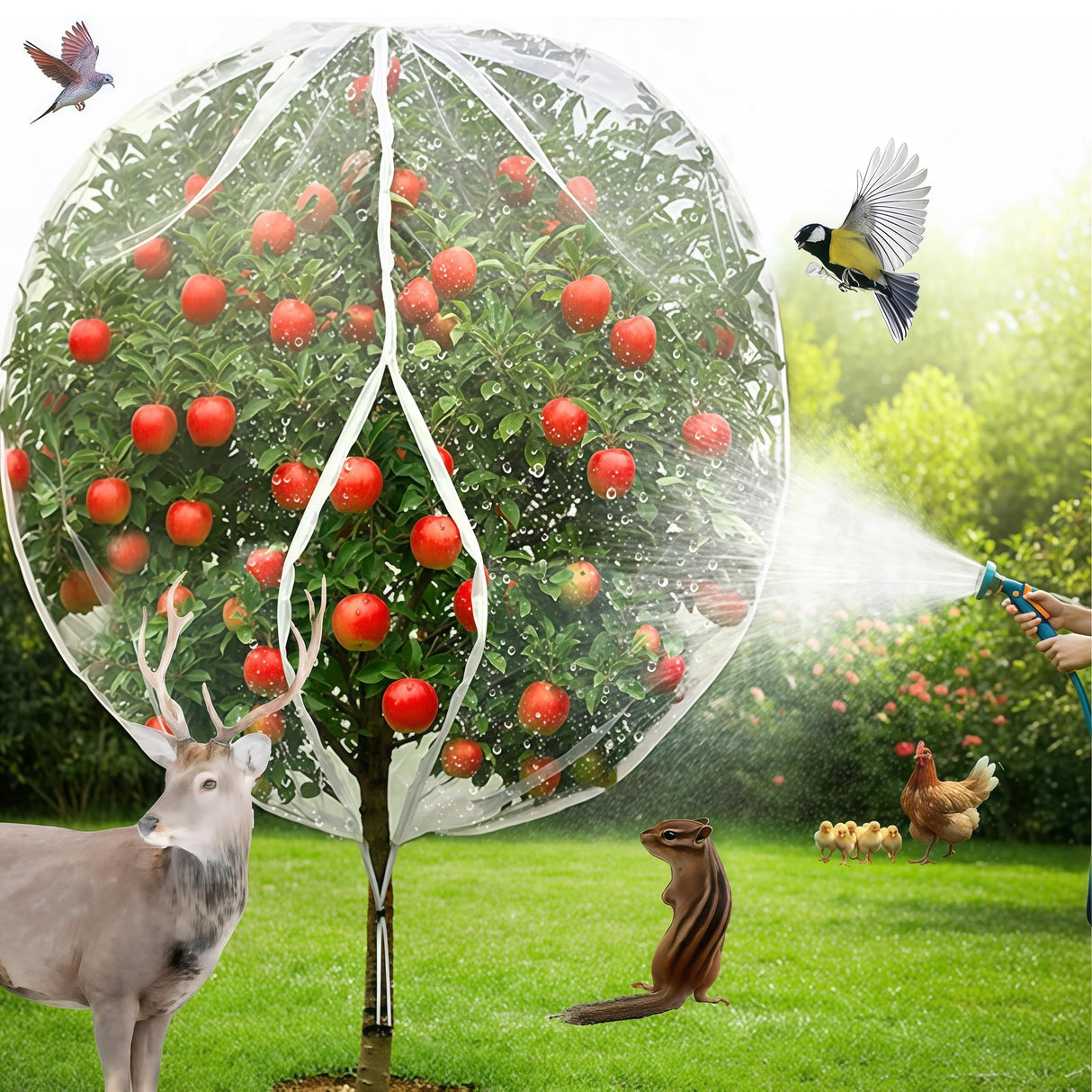 Fruit Tree Netting 2 Pack 8x8 FT with Drawstring & Zipper - Reusable Plant Protection Bag, Heavy Duty PE Mesh Cover for Blueberry Bushes - Blocks Birds/Deer/Squirrels