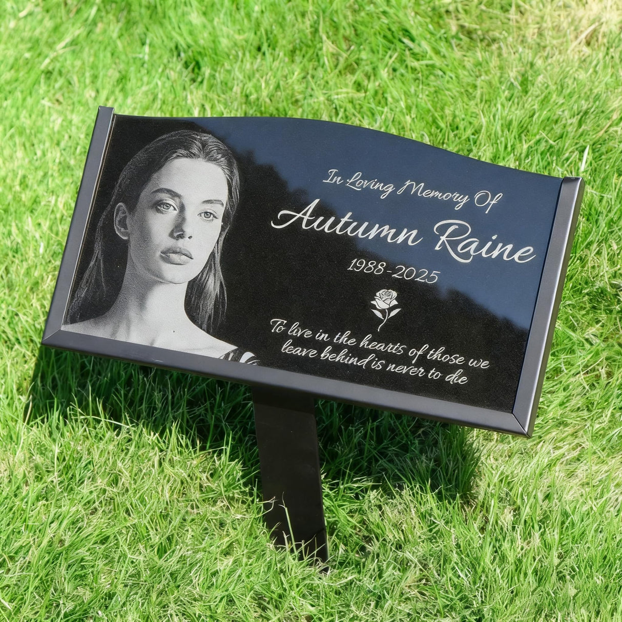 WANGYOU Personalized Granite Memorial Stone with Photo - Custom Headstones for Graves, Grave Markers for Cemetery for Humans & Pets, Laser Engraved Black Tombstone Outdoor Garden Plaque