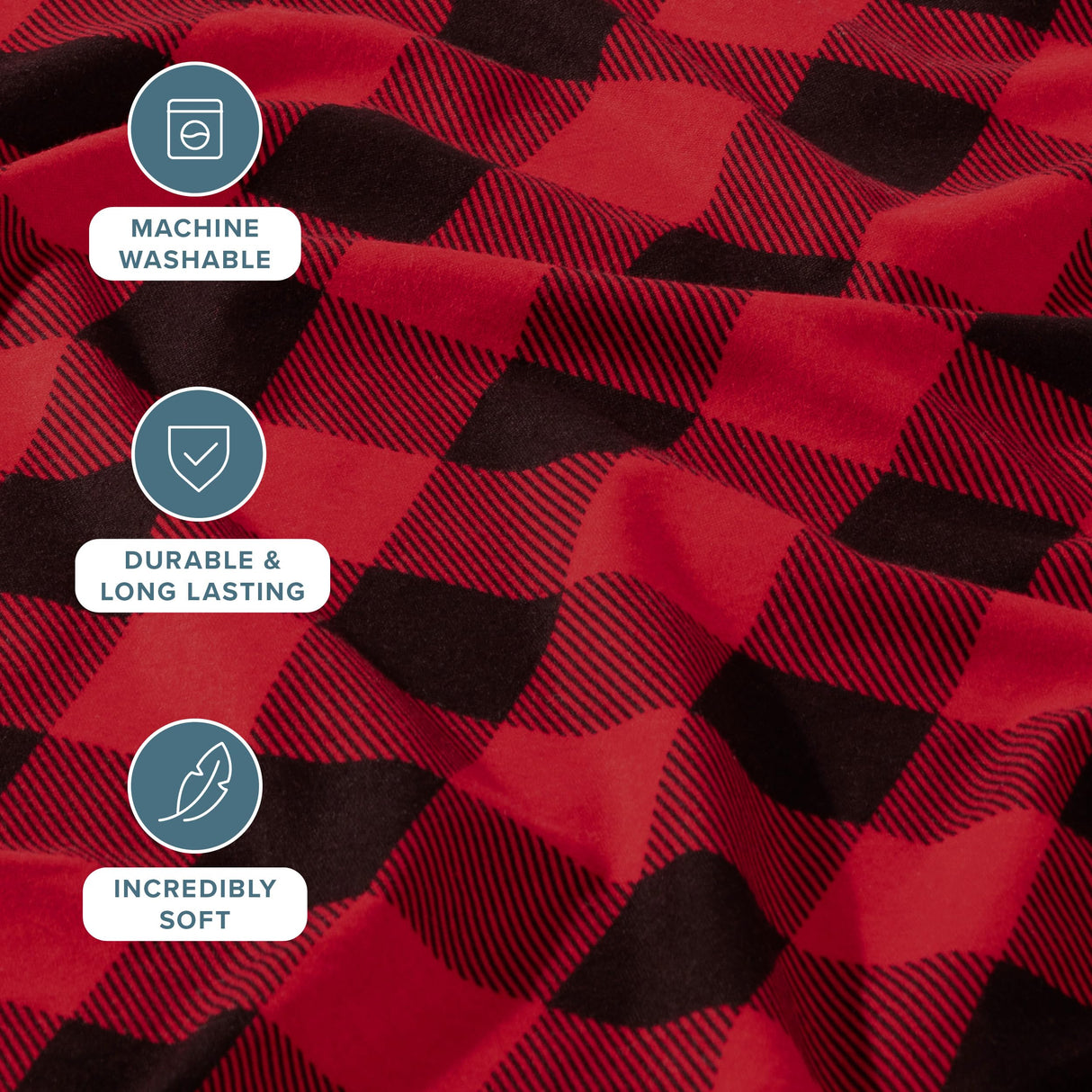 Bare Home Flannel Sheet Set Prints, 100% Cotton, Velvety Soft Heavyweight - Christmas Holiday Sheets - Double Brushed Flannel - Extra Softness, Comfort - Deep Pocket (Queen, Buffalo Plaid - Red/Black)