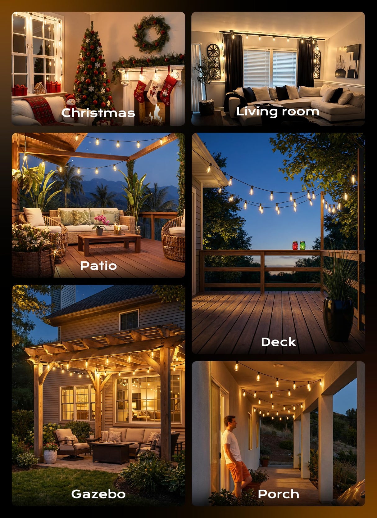 Minetom 55FT Outdoor String Lights with Remote, 17+1 Shatterproof ST38 LED Bulbs, Waterproof Patio Lights with 3 Modes, Dimmable & Connectable 2700K Hanging Lights for Backyard Porch Deck Balcony