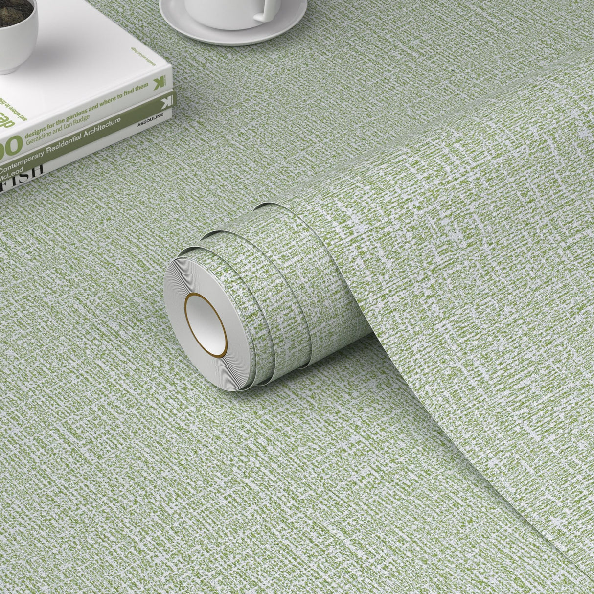 WADILE Grasscloth Peel and Stick Wallpaper 23.6in x 118in, Textured Contact Paper for Cabinets, Faux Linen Wall Paper Pull and Stick, Fabric Vinyl Wallpaper Self Adhesive Light Green