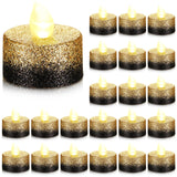 Retisee 48 Pcs Flameless LED Tea Lights Gold Black Glitter Electric Fake Candles for Centerpieces Battery Operated Anniversary Decorations Romantic Winter Decor for Wedding Festival Christmas Birthday