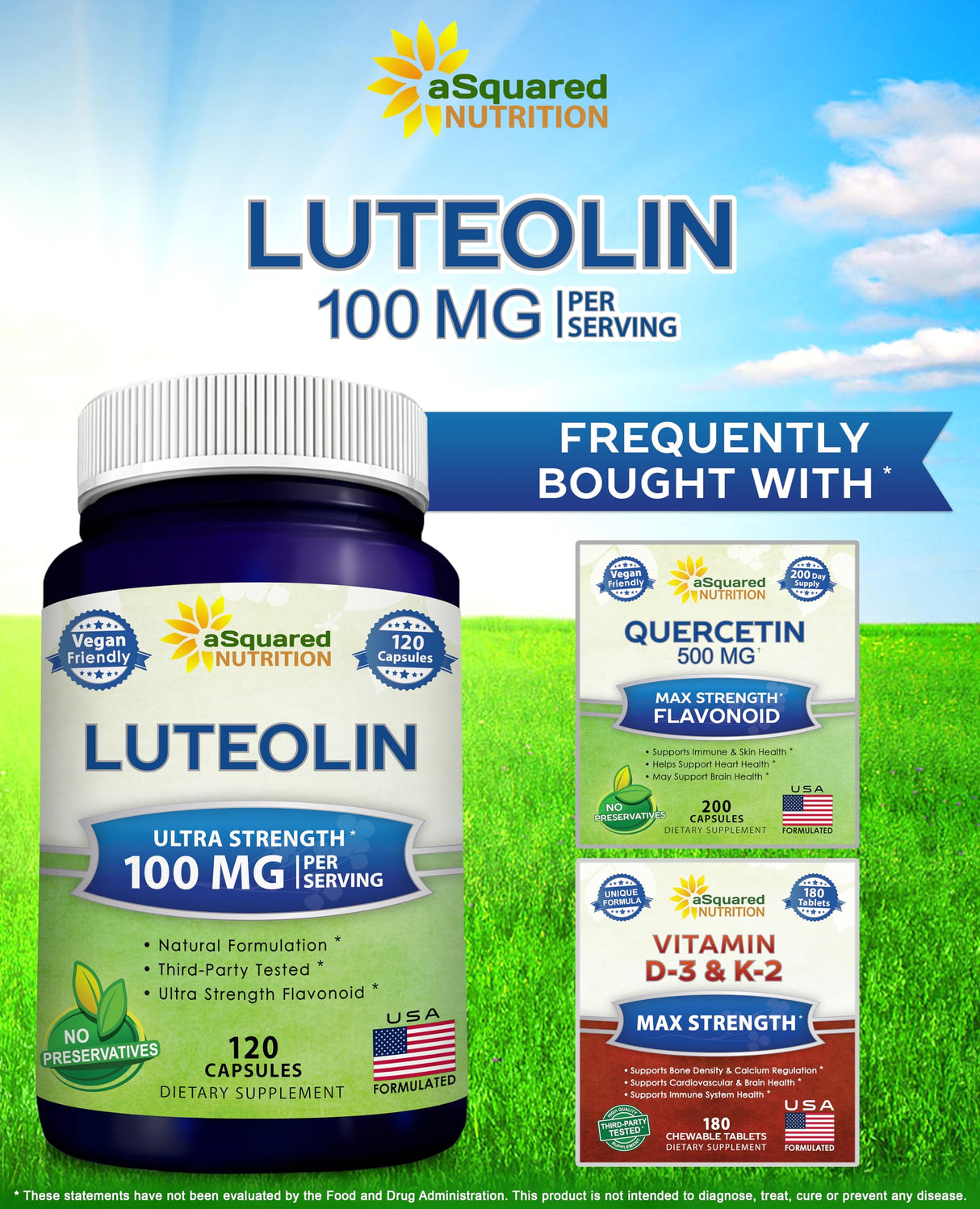 Luteolin 100mg - 120 Capsules - Luteolin Supplement & Powder Complex Pills Commonly Taken with Quercetin - Supports Brain & Memory Health