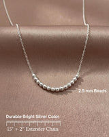 Annika Bella Silver Beaded Necklace for Women, Dainty 16 Faceted Beads Bar Pendant, Waterproof Tarnish Resistant Jewelry, 15" + 2" Extender, Gift for Her