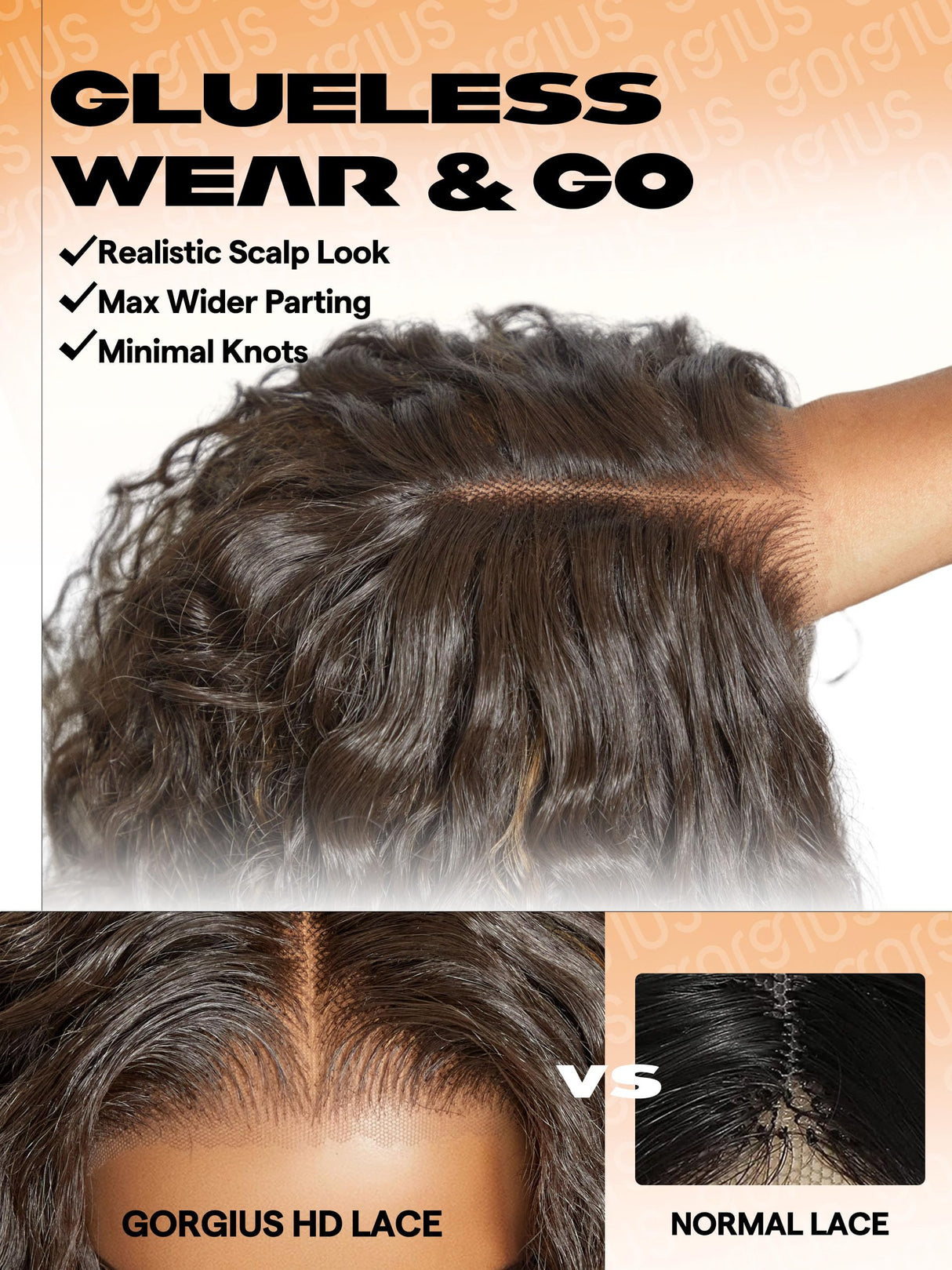 GORGIUS Curly Brown Wig Glueless Highlight Lace Front Wig Pre Plucked Middle Parted Synthetic Wig Upgraded with Premium Human-Hair-Like Fiber 20 Inch