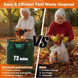Kendo 72 Gallon Reusable Yard Bags, Heavy Duty 3 PCS Garden Leaf Bags with 4 Reinforced Handles for Fall Leaf Cleanup Grass Clippings Camping Trash