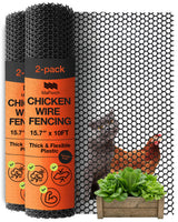 Maporch Plastic Chicken Wire Fencing for Pet Protection - 15.7" x 10ft, Black HDPE Mesh - Garden Fence Animal Barrier for Dogs, Cats and Rabbits (2-Pack)
