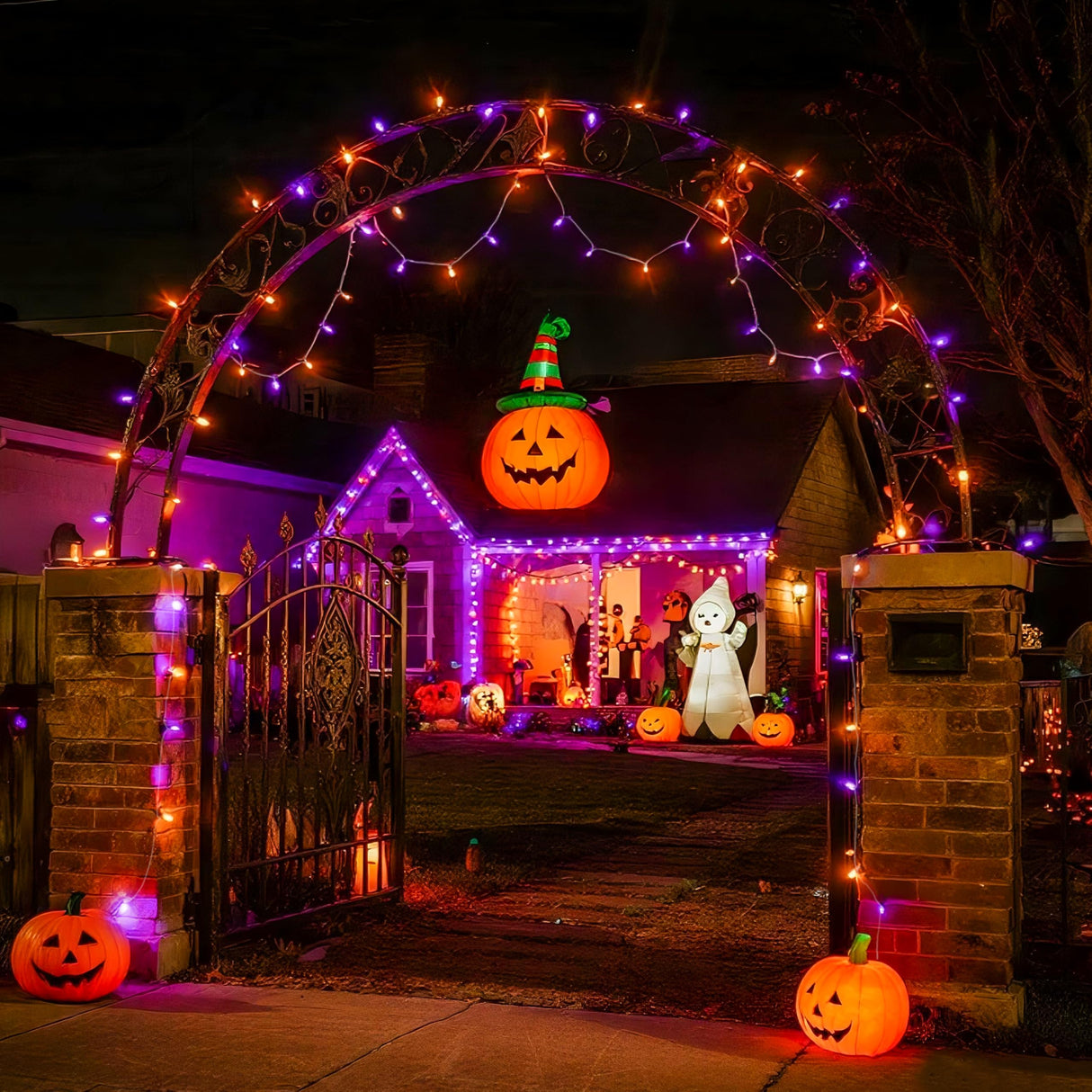JMEXSUSS 600 LED Halloween String Lights Outdoor, Orange and Purple Halloween Lights Clear Wire, Twinkle String Lights Plug in for Tree Christmas Decorations