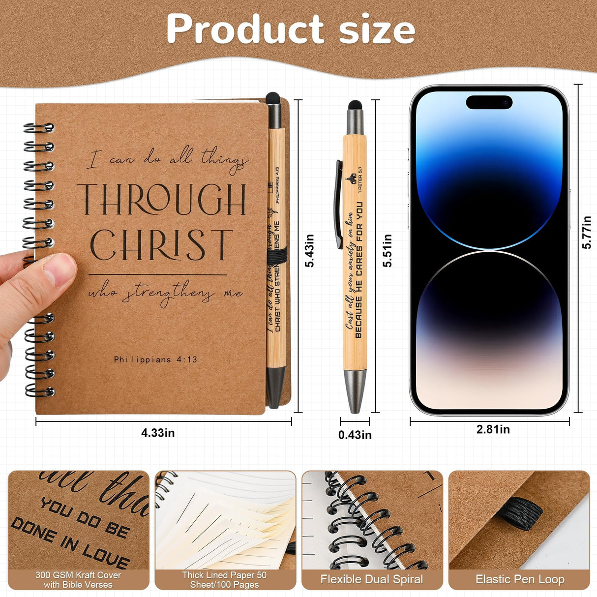 INSADA 30 Sets Bulk Christian Spiral Notebooks with Bamboo Pen Prayer Journal, Small Notepad (5.43”x4.33”) - Christmas Gifts for Church Members, Bible Study Groups & Church Families